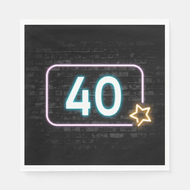 40th Birthday Neon Sign On Brick  Napkin (Front)