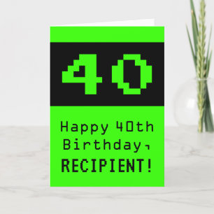 40th Birthday: Nerdy / Geeky Style "40" and Name Card