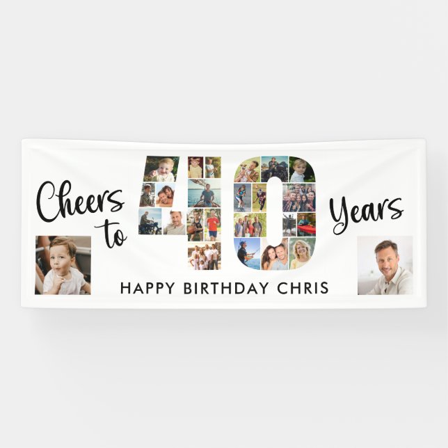 40th Birthday Number 40 Cheers 25 Photos Banner (Horizontal)