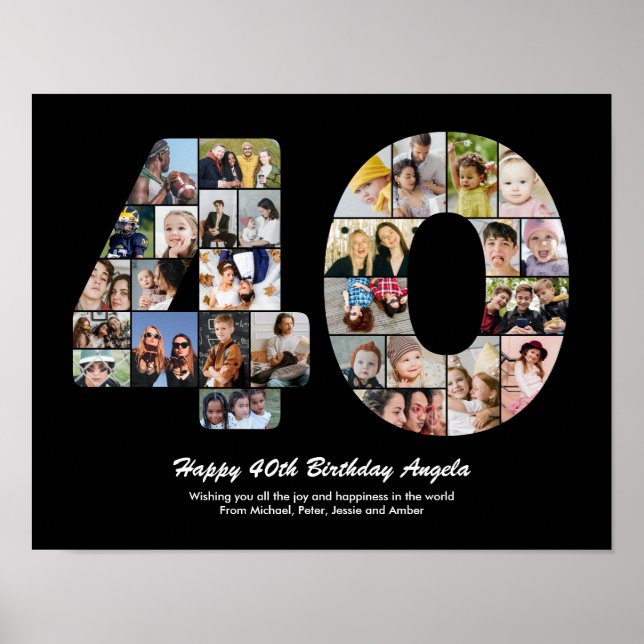 40th Birthday Number 40 Photo Collage Gift Poster (Front)