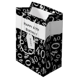 40th Birthday Number Pattern Black/White 40 Medium Gift Bag