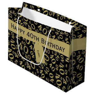 40th Birthday Number Pattern Gold/Black 40 Large Gift Bag