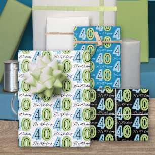 40th Birthday Numbers Green Blue Wrapping Paper Sheet
