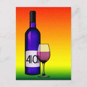 40th birthday or anniversary : wine bottle & glass postcard