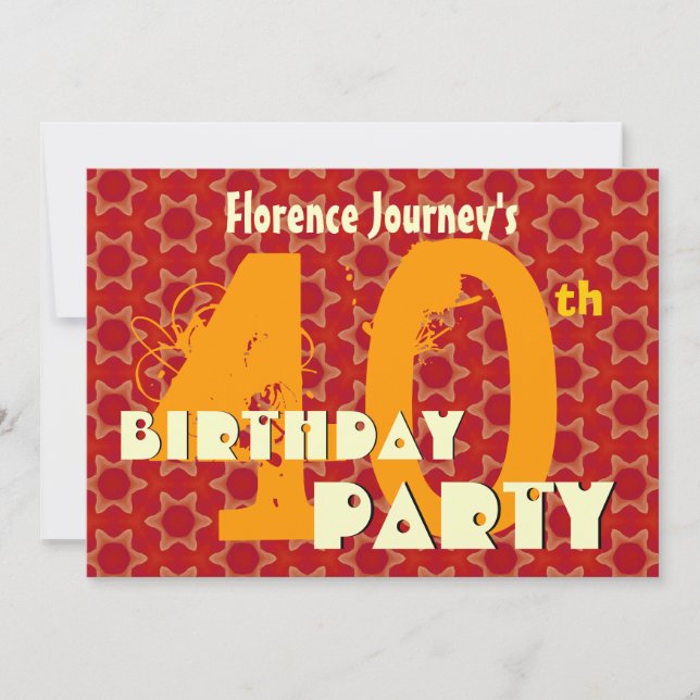 40th Birthday Orange and Gold Star Pattern Felt Invitation (Front)