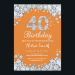 40th Birthday Orange and Silver Diamond Invitation<br><div class="desc">40th Birthday Invitation. Orange and Silver Rhinestone Diamond. Elegant Birthday Bash invite. Adult Birthday. Women Birthday. Men Birthday. For further customisation,  please click the "Customise it" button and use our design tool to modify this template.</div>