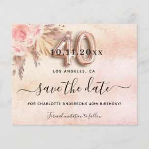 40th birthday pampas rose budget save the date flyer