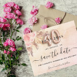 40th birthday pampas rose save the date card<br><div class="desc">A girly and trendy Save the Date for a 40th birthday party. A blush pink, rose gold gradient background decorated with blush pink florals and pampas grass. Personalise and add a date and name/age. The text: Save the Date is written with a large trendy hand lettered style script. Number 40...</div>