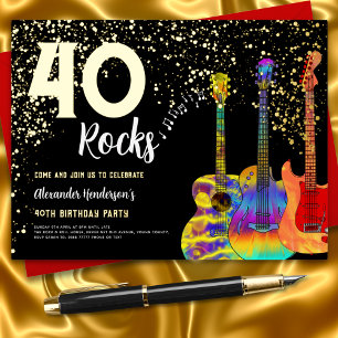 40th Birthday Party 40 Rocks Gold Glitter Foil Invitation Postcard