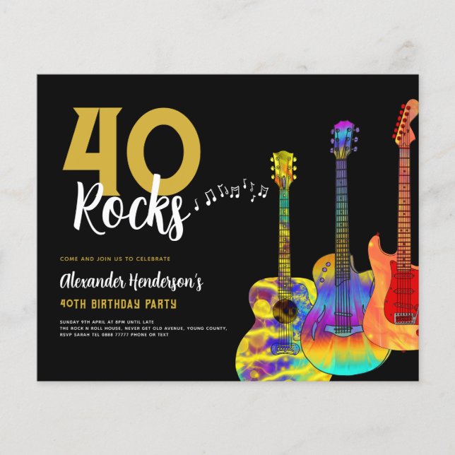 40th Birthday Party 40 Rocks Guitar Budget Flyer (Front)