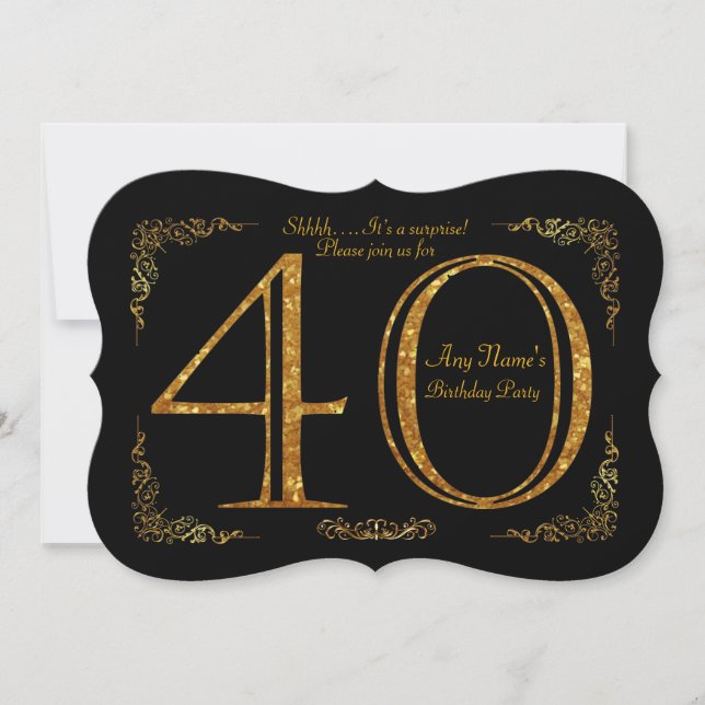 40th,Birthday party 40th,great Gatsby,black & gold Invitation (Front)