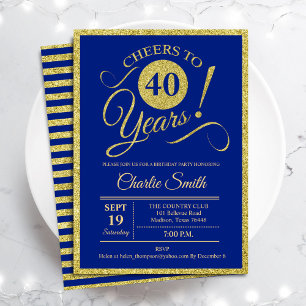 40th Birthday Party - ANY AGE Royal Blue Gold Invitation