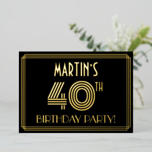 40th Birthday Party — Art Deco Style “40” + Name