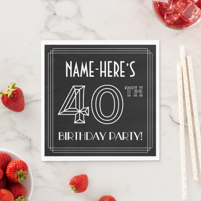40th Birthday Party: Art Deco Style + Custom Name Napkin (Insitu)