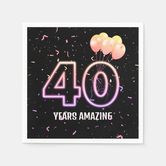 40th Birthday Party Balloons and Confetti Napkin (Front)