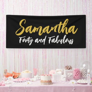 40th Birthday Party Banner in Black and Gold 