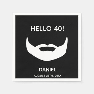 40th birthday party beard black white men napkin