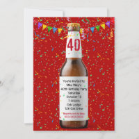 40th Birthday Party Beer Bottle Invitation