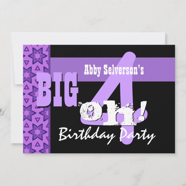 40th Birthday Party - Big 4 Oh Purple Flowers G207 Invitation (Front)