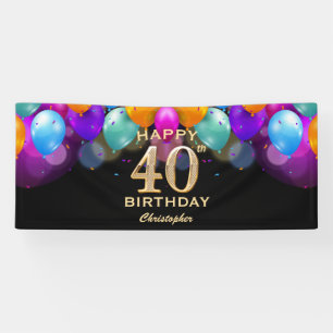 40th Birthday Party Black and Gold Balloons Banner