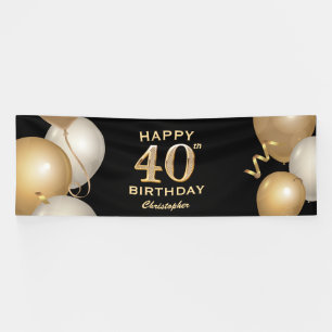 40th Birthday Party Black and Gold Balloons Banner