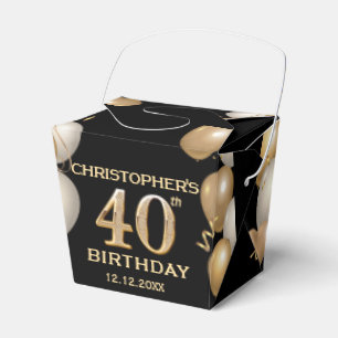 40th Birthday Party Black and Gold Balloons Favour Box