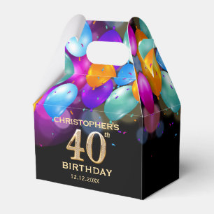 40th Birthday Party Black and Gold Balloons Favour Box