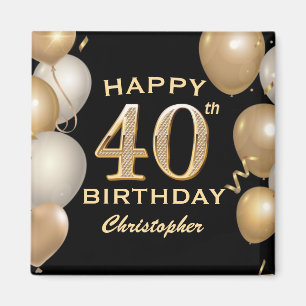 40th Birthday Party Black and Gold Balloons Magnet