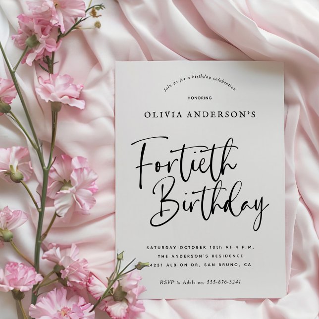 40th Birthday Party | Black and White Typography Invitation (Creator Uploaded)