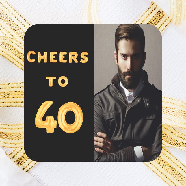40th birthday party black gold cheers to 40 guy square sticker (Creator Uploaded)
