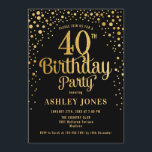 40th Birthday Party - Black & Gold Invitation<br><div class="desc">40th Birthday Party Invitation.
Elegant design in black and faux glitter gold. Features stylish script font and confetti. Message me if you need custom age.</div>