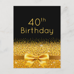 40th birthday party black gold sparkle invitation postcard