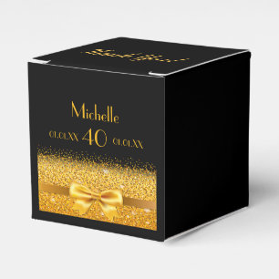 40th birthday party black gold thank you favour box