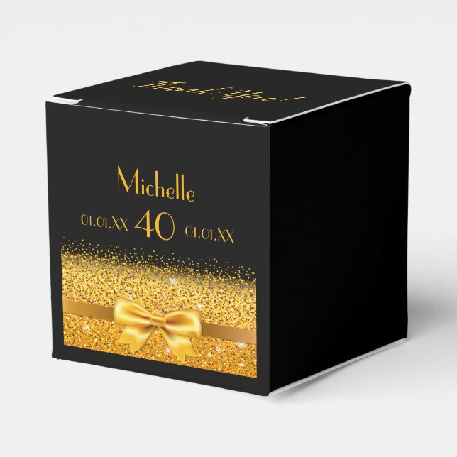 40th birthday party black gold thank you favour box (Front Side)