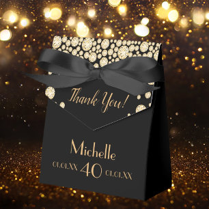 40th birthday party black gold thank you name favour box