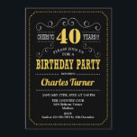 40th Birthday Party - Black Gold White Invitation<br><div class="desc">40th Birthday Party Invitation.
Elegant black,  gold,  white retro design with chalkboard pattern and script font. Cheers to 40 years! Message me if you need further customisation.</div>