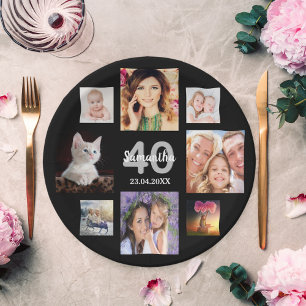40th birthday party black photo collage woman paper plate