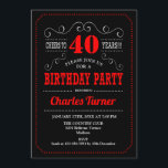 40th Birthday Party - Black Red White Invitation<br><div class="desc">40th Birthday Party Invitation.
Elegant black,  red,  white retro design with chalkboard pattern and script font. Cheers to 40 years! Message me if you need further customization.</div>