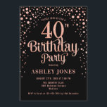 40th Birthday Party - Black & Rose Gold Invitation<br><div class="desc">40th Birthday Party Invitation.
Elegant design in black and faux glitter rose gold. Features stylish script font and confetti. Message me if you need custom age.</div>