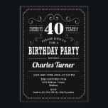 40th Birthday Party - Black White Invitation<br><div class="desc">40th Birthday Party Invitation.
Elegant black and white retro design with chalkboard pattern and script font. Cheers to 40 years! Message me if you need further customization.</div>