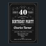40th Birthday Party - Black White Invitation<br><div class="desc">40th Birthday Party Invitation.
Elegant black and white retro design with chalkboard pattern and script font. Cheers to 40 years! Message me if you need further customization.</div>