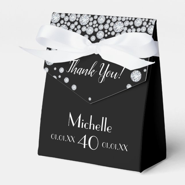 40th birthday party black white monogram thank you favour box (Front Side)