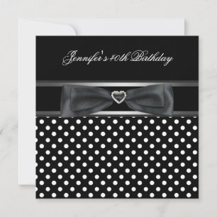 40th Birthday Party Black White Spot Diamond Invitation