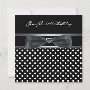 40th Birthday Party Black White Spot Diamond Invitation