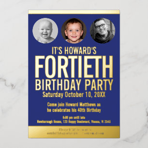 40th Birthday party blue gold foil photo circles