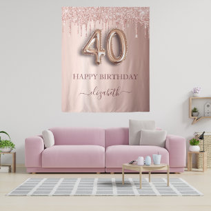 40th birthday party blush pink rose gold glitter tapestry