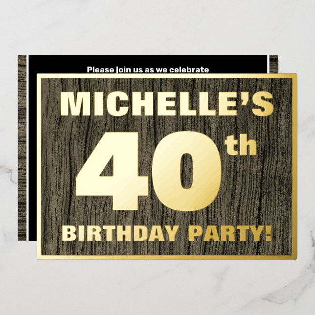 40th Birthday Party: Bold, Faux Wood Grain Pattern (Front/Back)