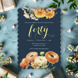 40th Birthday Party Botanical Orange Flowers Invitation
