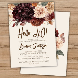 40th Birthday Party Brown Beige Ivory Flowers Invitation