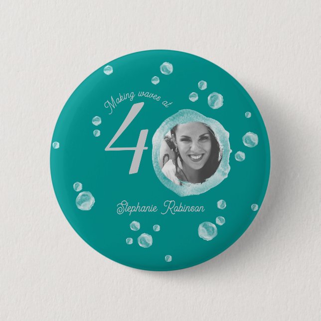 40th Birthday Party Bubble Dark Teal  6 Cm Round Badge (Front)
